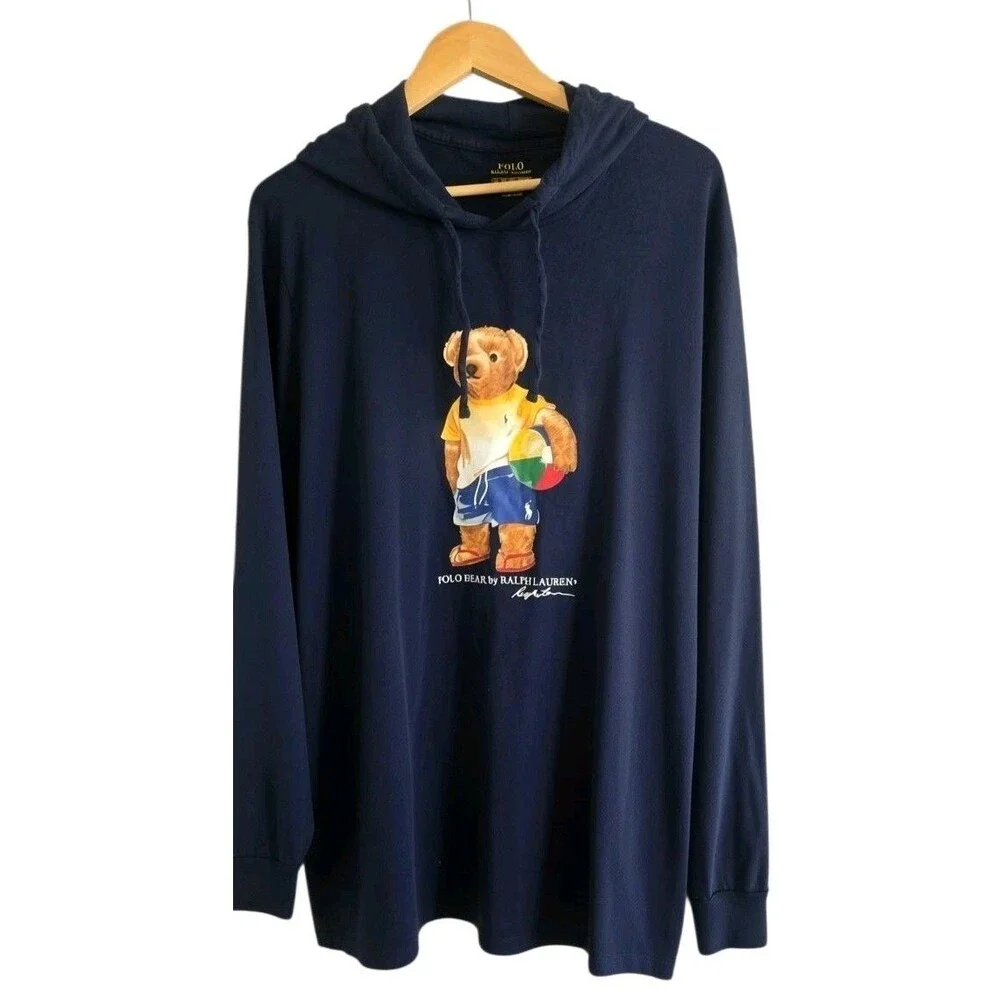 Polo Ralph Lauren Hoodie Jersey 2XL Blue Big Polo Bear Beach Ball Long Sleeve